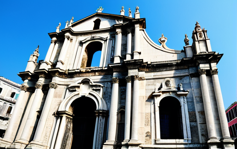 성바울 성당 유적과 관련 기록 - **

"Ruins of St. Paul's Cathedral facade, Macau, granite stone, baroque details, clear blue sky, da...