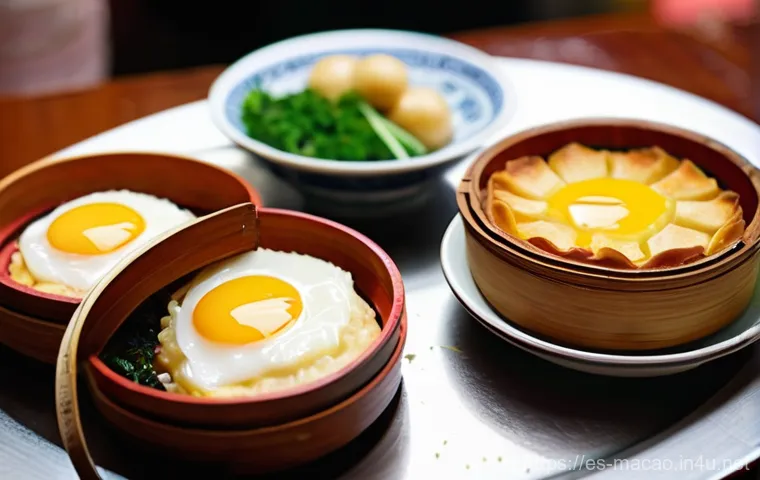 마카오 반환과 중국의 특별행정구 - **Prompt 2: Serene Temples and Tranquil Shores of Macao**
    "A captivating split image showcasing ...